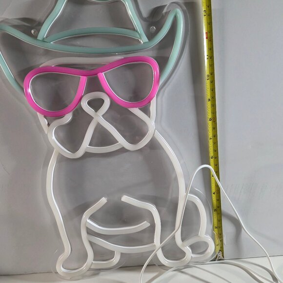 Neon French Bulldog - Frenchie in a Cowboy Hat 15" White, Blue and Hot Pink - Picture 5 of 5